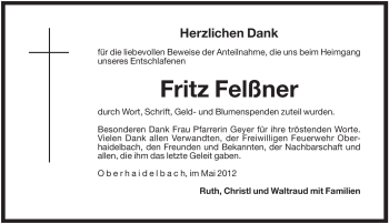Traueranzeige von Fritz Felßner von Pegnitz-Zeitung
